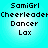 Pixelated text on a cyan background with four identical displaying 'SamiGrl', 'Cheerleader', 'Dancer', and 'Lax' in black font