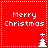 Red square icon with white dotted border displaying 'Merry Christmas' text and a small tree graphic in four quadrants.