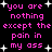 Pixelated pink text on black background with white stars, repeating 'you are nothing except the pain in my ass' across two