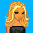 Pixelated female character with blonde hair and green eyes, wearing a black strapless top against a bright blue background.