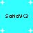 Pixelated cyan background with white starbursts and four identical text strings reading "Sandy<3" in black pixel font.
