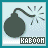 Pixelated bomb icon with fuse and explosion graphic, labeled 'KABOOM' in blocky text below.