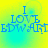 Blue pixelated text "I LOVE EDWARD" on a yellow-to-cyan gradient background with four identical arranged in a