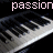 piano keyboard images with repeated 'passion' text overlays and vertical glitch effects