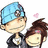 Pixelated cartoon characters with blue headwear and brown hair, one displaying red text over the face.