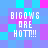 Pixelated text "BIGOWS ARE HOT!!!" repeated four times on a blue and purple checkered background with cyan and pink accents.