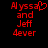 Red pixelated text on black background reads 'Alyssa' with a heart symbol, followed by 'and Jeff Dever', displayed in two side-by-side frames.