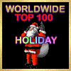 Animated holiday-themed icon with 'WORLDWIDE TOP 100' text above 'HOLIDAY', featuring Santa Claus, wreath, Christmas tree, pumpkin, and cake with candles.