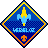 Diamond-shaped pixel art icon with blue background, yellow border, and orange inner border, featuring a stylized blue and yellow symbol above the text "WORLD" in light blue pixels.