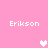 Pink background with four instances of the text 'Erikson' and three pixelated heart symbols in white and light pink.