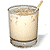 Pixelated glass of light brown liquid with a wooden stir stick, rendered in low-resolution style.