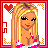 Pixel art animation of a blonde woman in pink-and-white striped outfit with heart symbols, transitioning to text reading 'Will you be my valentine?' on red-bordered cards.