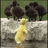 A pixelated image shows a yellow duckling in front of a stone wall with dark sheep behind it, next to green background with yellow text reading "back off".