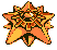Pixelated star-shaped icon with orange and yellow gradient, black accents, and white highlights on a white background.