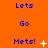 Blue text on orange background cycles through 'Lets', 'Go', 'Mets!', and 'Mets!' with white symbols changing from plus to star to cross to dots.