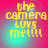 Pixelated yellow text on a pink-to-cyan gradient background with four identical showing the phrase "the camera LUVS me!!!!!"