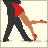 Pixelated animation of a dancing couple with changing text and heart symbols on a light background.