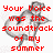 Pixelated grayscale figure of a person holding a microphone with red text overlay reading 'Your voice was the soundtrack of my summer' on white background.