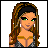 Pixel art contact sheet showing a 2x2 grid with one animated character frame and three empty frames, featuring a female cartoon figure with green eyes and brown hair on the top-left.