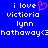 Blue background with white pixelated text reading 'i love victoria lynn hathaway' and a pink heart symbol replacing the word 'love', displayed in two identical side-by-side
