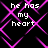 Black background with repeating pink geometric lattice pattern and white text reading "he has my heart" in four quadrants.