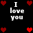Black background with white text "I love you" and red pixelated hearts arranged in a pattern