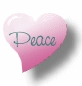 Three pink glossy heart-shaped icons with dark blue text: Peace, Love, Hugs, each casting a soft shadow on a white background.