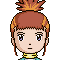 Pixel art character with brown hair in various styles and expressions, including closed eyes and a neutral mouth, alongside yellow fox-like creatures with white fur accents.