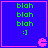 Four blue with pink borders display green text and a pixelated character, each showing identical content including 'blah' repeated three times and ':]' at the bottom