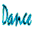 Blue cursive 'Dance' text appears alongside two black shoes on a white background with gray section.