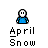 Pixel art character in blue shirt with white face and black eyes, shown across with changing speech bubbles containing text like "YAY!", "SNOW!", "WAIT...", "IT'S APRIL!"