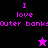 Pixelated text reads "I love Outer banks" in purple on black and purple backgrounds with two star icons.