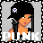 Pixel art character with black bobbed hair and blue skull emblem, orange skin, holding black microphone, gray background, white 'PUNK' text below.