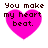 Four identical pixelated heart icons with text "You make my heart beat." displayed in a on a white background