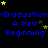 Blue text reading "-Graduation-A New Beginning" repeated across a black background with yellow and brown stars scattered throughout.