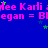 Blue background with repeated pink text 'dee Karli dee Karli' and 'egan = Blegan', green stars scattered throughout.