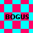 Four display the word 'BOGUS' in black pixelated text over alternating cyan and magenta backgrounds with varying geometric patterns