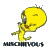 A split-frame contact sheet showing a yellow cartoon character on the left and green text on the right, both in pixelated style with gray background.