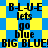 Pixelated text and patterned background in blue and yellow, with repeated phrases and alternating and starburst layouts