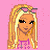 Pixelated cartoon-style buddy icon featuring a blonde character on pink background with bold text "CUTE DUMB BLONDE" in bright magenta.