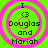 Four identical pixelated icons with green background and pink concentric circles, each displaying text "I <3 Douglas and Mariah" in black.