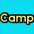 Four quadrants display text and a logo: Camp in yellow on cyan, Birch in purple on green, Trail in orange on pink, and a tree-and-path emblem on white.