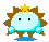 A 4-frame pixel art animation of a light blue character with brown spiky hair, black square eyes, and a yellow star on its head standing on a blue base against a gray background.