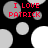 Black background with scattered gray and white circles; red text "I LOVE PATRICK" appears in four locations across the circles.