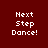 Four display 'Next Step Dance!' text with varying pink highlight positions on a dark red background