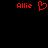 Red pixel text and heart symbol on black background, with two 'Allie' labels flanking a central heart shape.