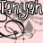 Animated contact sheet of four frames showing a pink background with repeated black and white text "Tanyah" over abstract shapes, each frame displaying different text opacity levels.