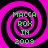 Four identical pixelated spiral patterns with green text overlays on a black background.