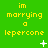 Green background with yellow text reading "im marrying a lepercone" and white pixelated star-like shapes in three