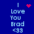 Blue background with light blue text reading "I Love You Brad <33" and red pixelated heart or star symbols in different positions across frames.